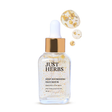 Just Herbs 24K Gold Bakuchiol Face Serum for Fights Signs of Ageing | Improve Skin Elasticity | Instant Lasting Hydration All Skin Types for Men and Women 30ml